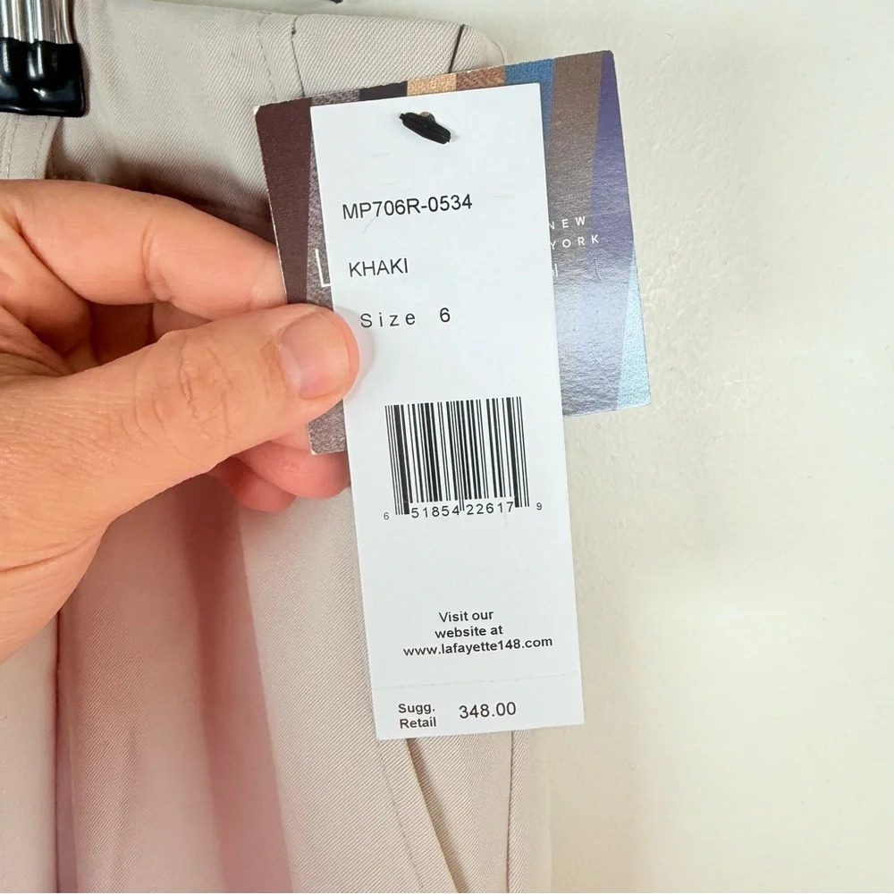 Lafayette 148 New York Khaki Tan Wool Wide Leg Trousers - Picture 7 of 9